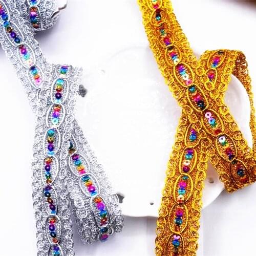 Laser Sequined Lace Ribbons 12 Yds/Lot Bright Gold And Silver Crochet Braided Trims Diy Cosplay Sewing Band 2.8cm