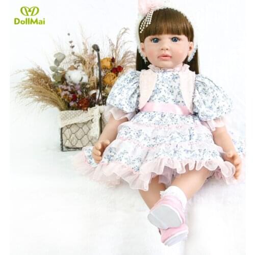 60cm Silicone Reborn Baby Doll Toys 24inch Vinyl Princess Toddler Girl Babies Doll modeling Birthday Gift longhair girl