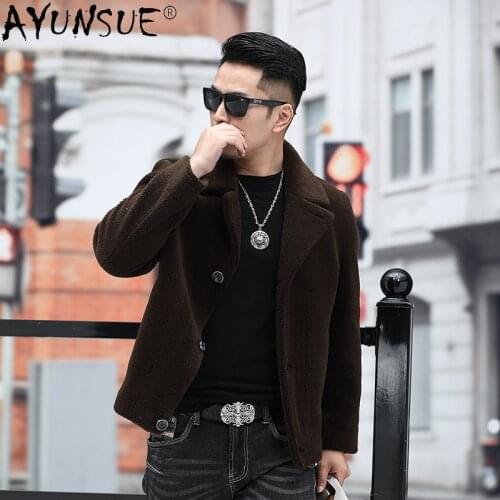 AYUNSUE Man Jacket Winter Jackets for Men Clothing Sheep Shearing Real Wool Fur Coat Casual Clothes Short Parka Veste LXR916