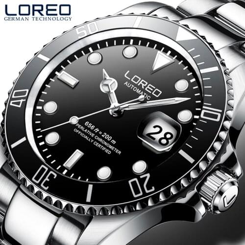 Relogio 200m waterproof Diver watch Luxury brand LOREO Fashion Automatic Watch Sapphire Calendar Luminous Sport watches for men