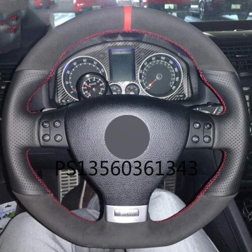Black Suede Genuine Leather DIY Car Steering Wheel Cover for Volkswagen Golf 5 Mk5 GTI VW Golf 5 R32 Passat R GT 2005