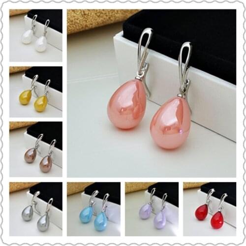 Colored Pearl Ear Clip for Women Simulation Multi Color Water Drop White Red Purple Pearl Dangle Clip-On Earring Fashion Jewelry