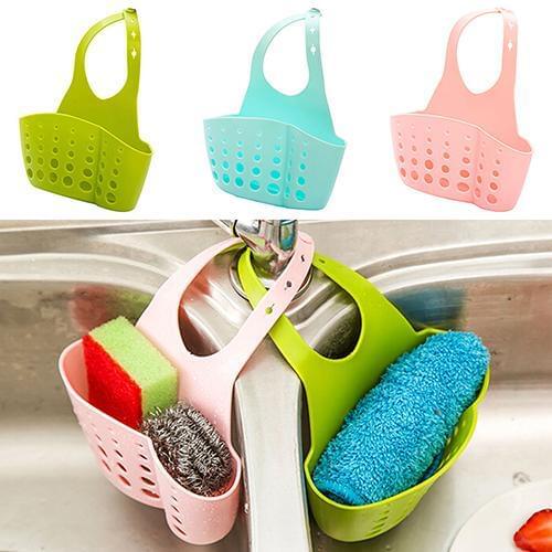 Kitchen Bathroom Sink Sponge Holder 2 Bags Holes Tap Hanging Strainer Organizer Storage Rack