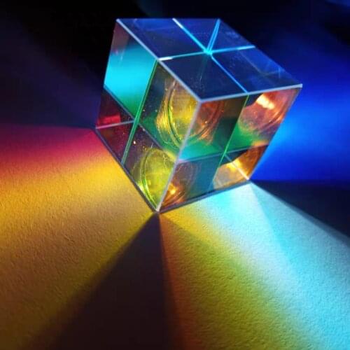 Cube Prism 18*18*18mm/0.7*0.7*0.7in Cross Dichroic Mirror Combiner Splitter Decor Transparent Module Optical Glass Class Toy