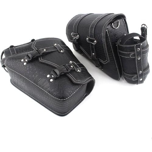 For XL Dyna Softail Scout Sixty Bobber R nineT Vulcan Shadow Motorcycles Saddlebag Retro Swingarm Solo Bag w/ Cup Holder Black