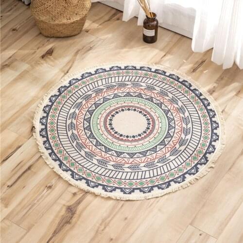 Cotton Printing Round Carpet Home Living Room Coffee Table Ethnic Style Mat Floor Mats Bedroom Study Feet Carpet