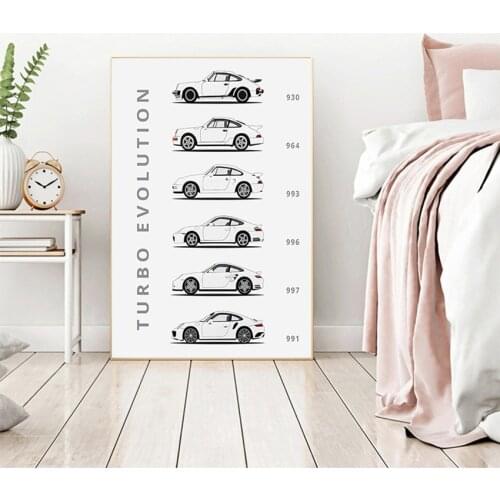 And Prints Style Home Decor Wall Art Picture The Evolution Of 911 And Turbo Abstract Canvas Painting Colorful Car Poster