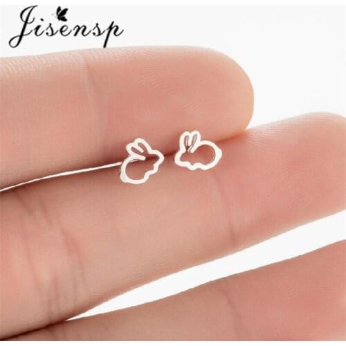 Jisensp Lovely Hollow Rabbit Stud Earrings Punk Fashion Bunny 925 Sterling Silver Earrings for Women Girls Birthday Gift Bijoux