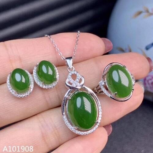 KJJEAXCMY boutique jewelry 925 sterling silver inlaid Natural jasper Earring Necklace Ring Set Support Test