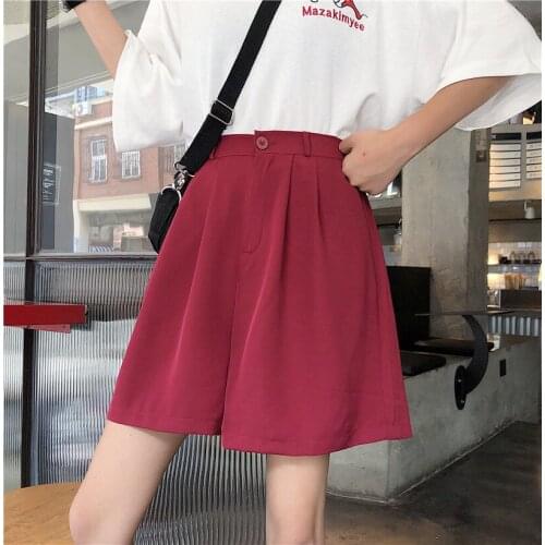High waist all-match straight suit short pants women 2020 Korean summer casual loose wide-leg girls shorts women