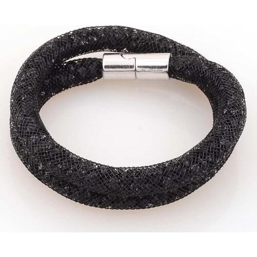 Miasol Mesh Chain Charm Full Resin Crystal Double Wrap Magnetic Wrapped Bracelet For Women Party Wedding Gift