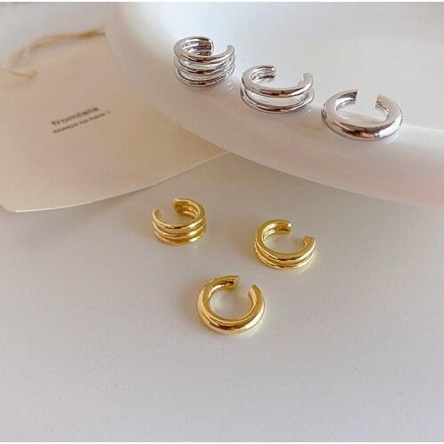 Cute Korean Girls' Minimalist Single Double Multiple Layers No Piercing Ear Cuffs Real Gold Plated For Women Fashion Clip On Ear
