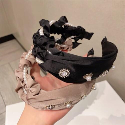 Fashion Lace Big pearls Hair Hoop Headband Hairband for Women Girls Shining Hair Band Hair Accessories 2018 New