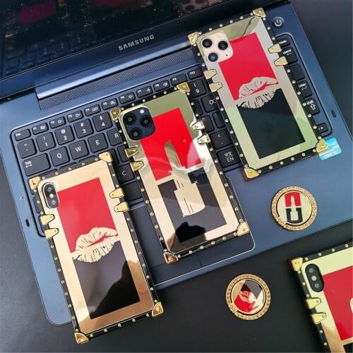 Fashion Sexy Lips Case for Motorola Moto G Play 2021 One 5G Ace G Power Moto G Stylus Glitter Lipstick Mirror Square Gold Cover