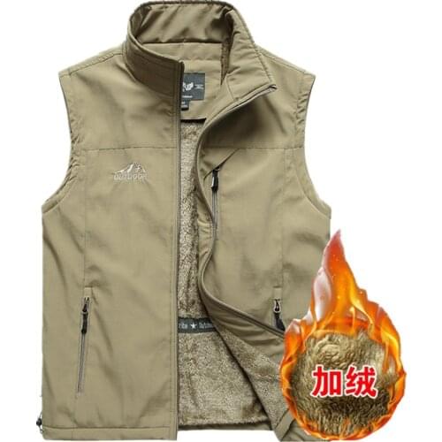 Mens Plush Vest Jackets Autumn Winter Fleece Thickening Adults Leisure Waistcoat Multipockets Military Sportswear Big Size 5XL
