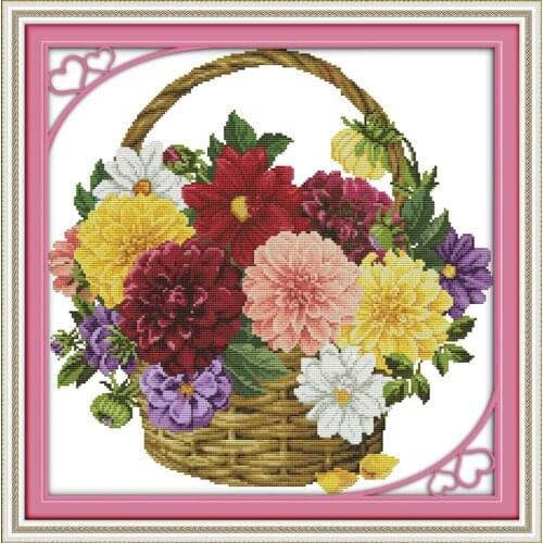 Flower basket paintings Printed Cross Stitch Kit Home Decore11CT Fabric 14CT Canvas DMC Embroidery Needlework Cross-stitch set