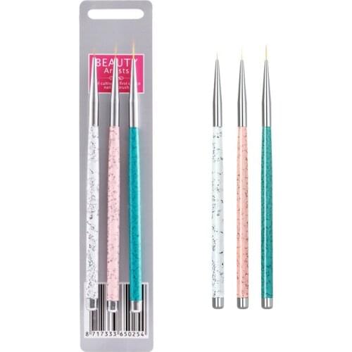 3 Pcs Nail Liner Brush Set UV Gel Drawing Painting Acrylic Pen Marble Pattern Handle Nail Art UV Gel Nail Art Tool