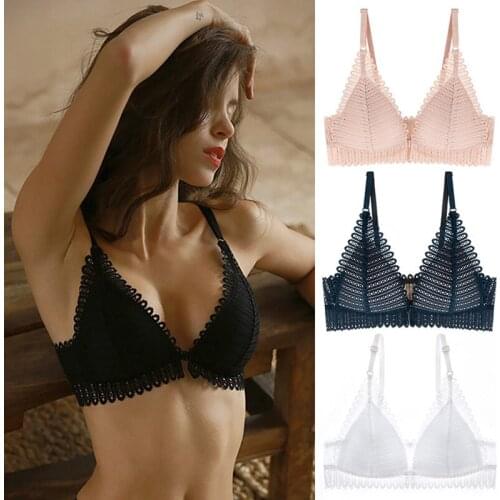 Sexy Lace Front Closure Bras Women Wireless Lingerie Comfort Push Up Bra Adjustable Plus Size Backless Bralette