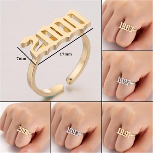 QIAMNI 1980 1981 1985 1988 1998 1990 1999 2000 2001 Birth Year Ring Anniversary Couple Jewelry Adjustable Number Ring BFF Gift