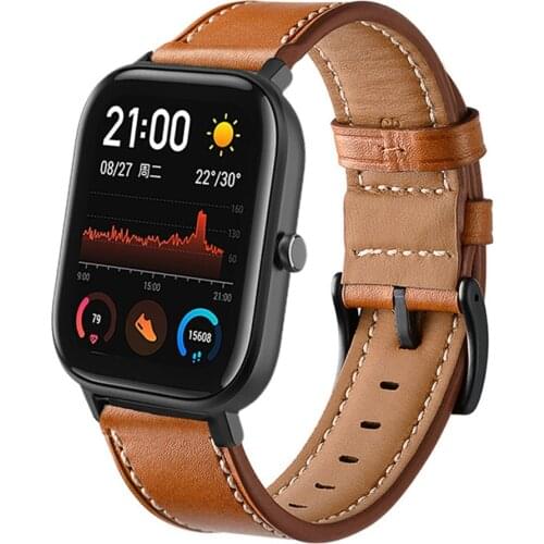 Genuine Leather Strap for Huami Amazfit Bip Lite gts 2 mini Wrist Band for Amazfit Stratos Pace GTR 47mm Bip S Strap Watch Band