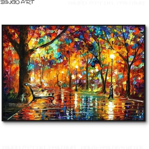 Hand-painted High Quality Garden Landscape Colorful Night Oil Painting Pretty Knife Painting Garden in Night Acrylic Painting