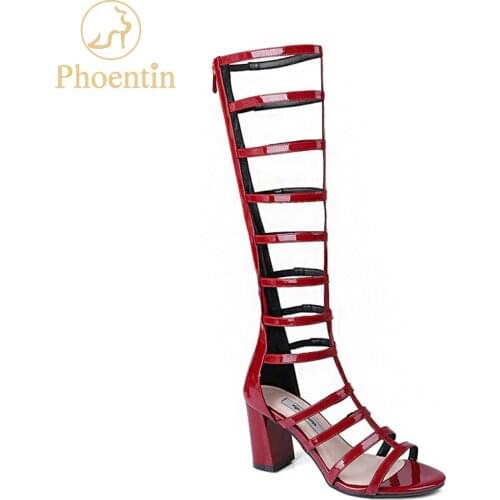 Phoentin Gladiator sandal boots with back zipper 2019 NEW peep toe rome style summer mid calf boots narrow band high heels FT428