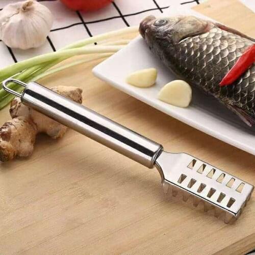 Fish Scale Scraper Remover Fish Bone Wooden Handle Teeth Needle Tweezers Stainless Fish Scaler Brush Kitchen Peeler Clean Tools