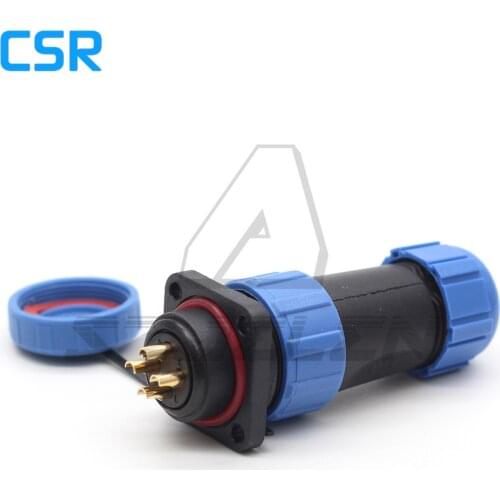 SP21 IP68 waterproof connector plug male and socket female with flange 4 hole 4 pin power cable connector