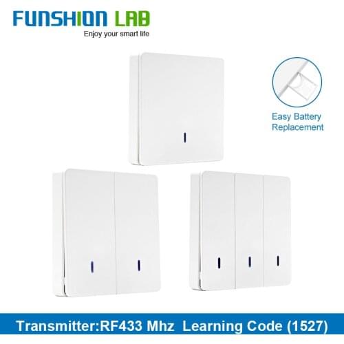 FUNSHION LAB 433MHz Universal Wireless Remote Control 86 Wall Panel RF Transmitter Receiver 1 2 3 Button For Home Light Switch