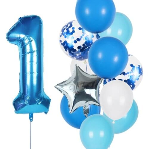 12pcs/lot boy birthday balloons set Blue 0 1 2 3 4 5 6 7 8 9 40INCH Number Foil Balloon for 1st 2nd 3rd Birthday Party Balls Toy