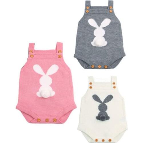 Baby Boys Girls Knitted Sleeveless Romper Newborn Baby Boy Girl Bunny Knitting Wool Romper With Tail 2018 New Knit Baby Clothing