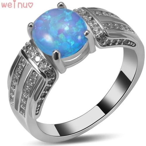 Weinuo Blue Fire Opal White Crystal Ring 925 Sterling Silver Top Quality Fancy Jewelry Wedding Ring Size 5 6 7 8 9 10 A375