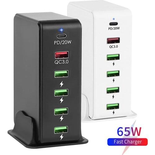 ILEPO 6 Port USB PD 65W Fast Charger For iPhone 12/11 MAX Pro QC 3.0 Charging Station For Samsung S9 Xiaomi Desktop Wall Charger