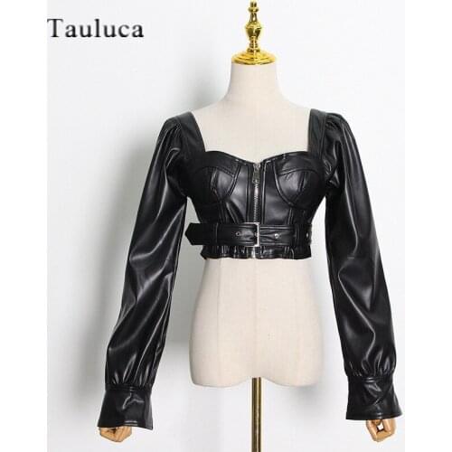 PU Leather Women Short Jackets Long Sleeve Slim Fit Gothic Leather Jacket Steam Punk Backless Coat Female Autumn Crop Top Black