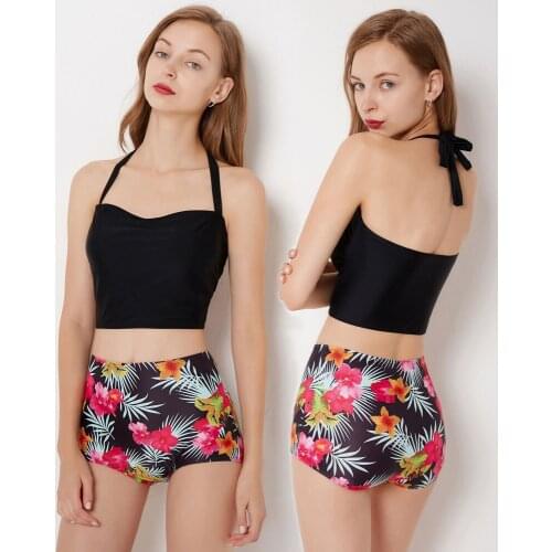 Women Girls Two Piece Bikini Swimsuit High Waisted Halter Swimwear Printed Bathing Suits for Youth Adult