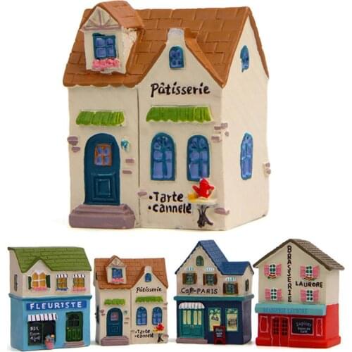 1Pc Mini Cute House Model Figurine Ornament Garden DIY Mini Micro Landscape Bonsai Desktop Decoration Crafts Gift
