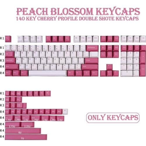 140 Keys PBT Keycaps Cherry Profile Double Shote Personalized Peach Blossom Keycaps For Cherry MX Switch Mechanical Keyboard