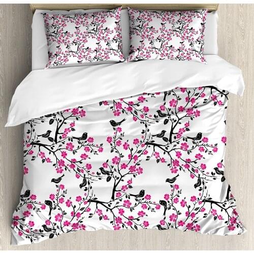 2/3/4pcs Bedding Set Cherry Blossom Flowers and Birds Duvet Cover Set Warm and Comfortable Bed Sheet Bedroom Comforter Set