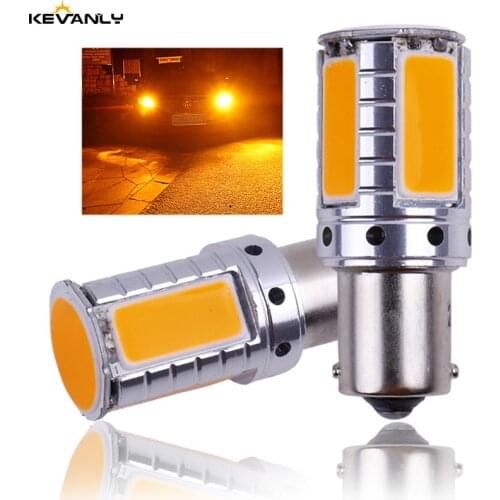 2PCS CANBUS 12V-24V P21W BA15S BAU15S PY21W S25 1156 COB LED Car Backup Reserve Light turn signal Daytime Light Amber