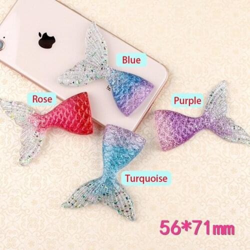 20pcs/Lot 56x71mm Mixed Glitter Mermaid Tail Resin Flatback Mermaid Applique Embellishment DIY Hair Bow Center Headband Supply