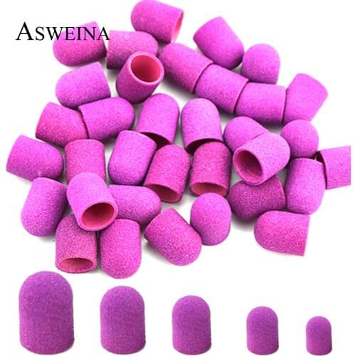 5pcs Plastic Sanding Caps Purple Sand Block With Grip Electric Pedicure Manicure Care Accessories Polishing Foot Tools