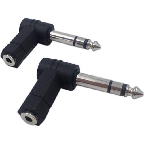 90 Degree 6.35mm 3 Pole Male to 3.5mm Female Stereo Headphone Audio Adapter Converter Connector(2-Pack)