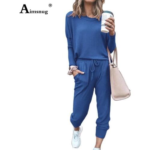 Aimsnug Blue Gray Two Piece Set Long Sleeve Tops Streetwear And Pants Set Autumn Plus Size Women 2 Piece Outfits Clothing 2021