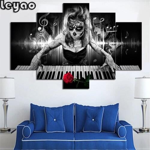 5 Piece Diy Diamond Painting skull lady Embroidery Gothic art Handmade Gift Mosaic painting Multi Panel Home Decor