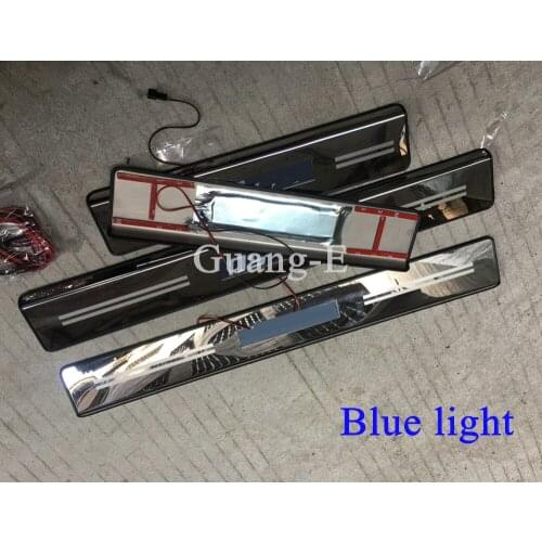 Car LED Blue Light threshold cover Stainless steel door Scuff stick outside pedal panel part for Mazda BT-50 BT50 2009-2016 4pcs