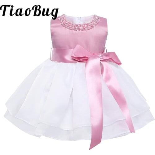 Infant Baby Girls Pearl Neck Flower Ball Gowns Tutu Dress Princess Pageant Wedding Birthday Party Formal First Communion Dress