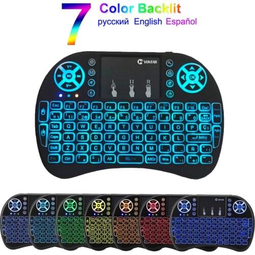 2.4GHz Mini Wireless Remote Keyboard with Touchpad Mouse for Android TV Box Colourful LED Backlight Rechargable Li-ion Battery