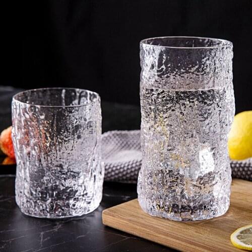 Creative Bark Grain Glass, Tall/ Short Type, Thick Base Transparent Drinking Glasses for Water, Juice, Beer, Wine, and Cocktails