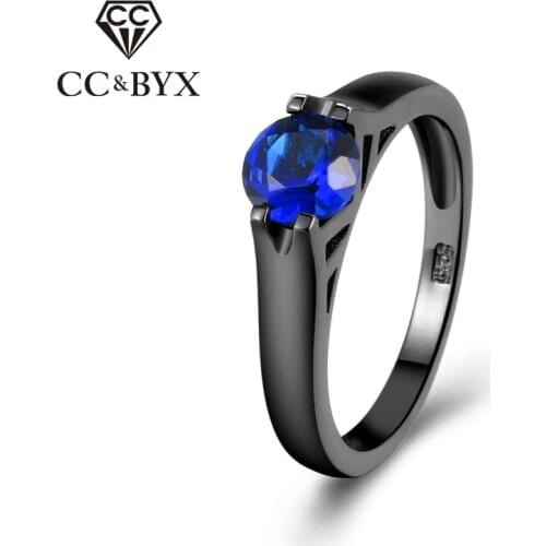 CC Jewelry Fashion Vintage Jewelry Rings For Women Round Blue Stone Black Gold-Color Party Ring Accessories Anillo Bijoux CC1204