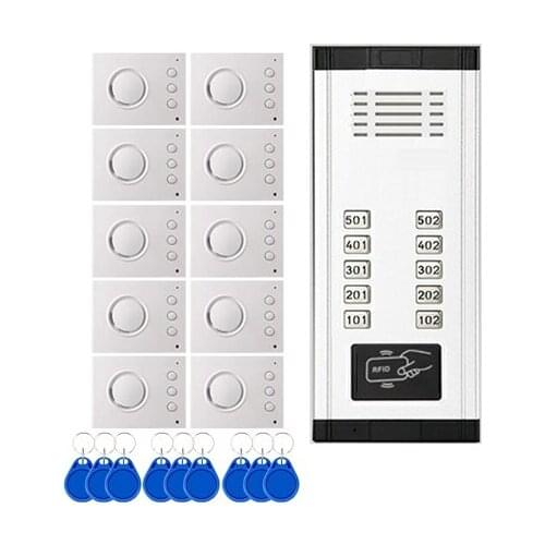 Hand-free Home Intercom Audio Doorbell System2-wired Direct Press Key Audio Door Phone ID Card Unlocking for 10-Apartments